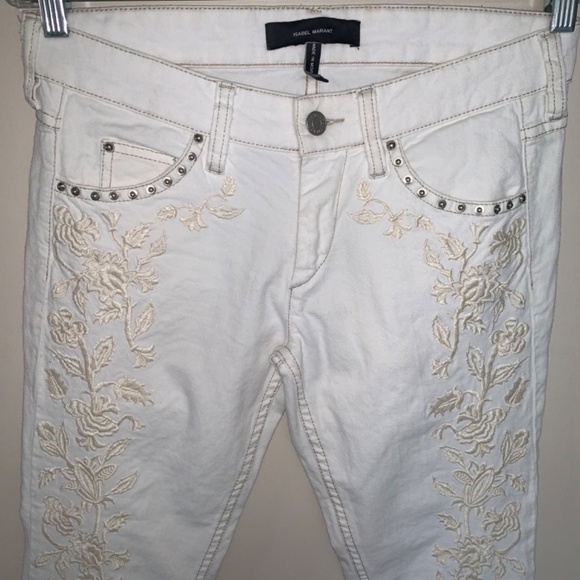 Isabel Marant Embroidered Studded Skinny Low Rise Cream Jeans 38 - Picture 8 of 14